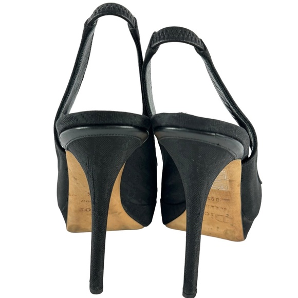 DIOR Black Monogram Canvas Open Peep Toe Logo Plaque Heels 39.5 - 9.5 - Picture 10 of 13